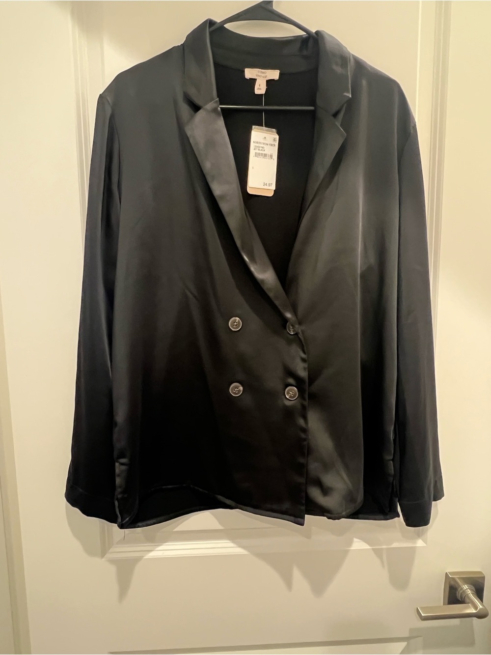 Black Satin Double-Breasted Blazer Jacket